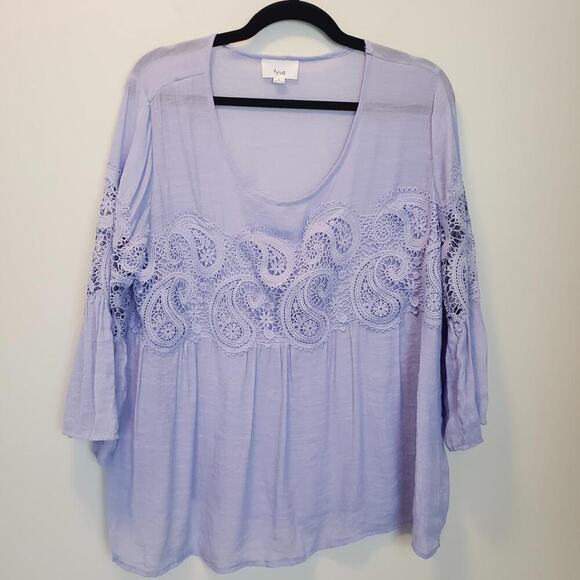 Fyve‎ Lilac Purple Lightweight Paisley Pastel Lace Flowy Top Size Large - Picture 1 of 7